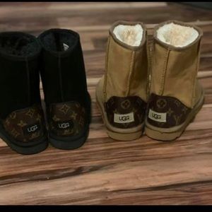 Black and Chestnut color boots with UGG and LV on the back
